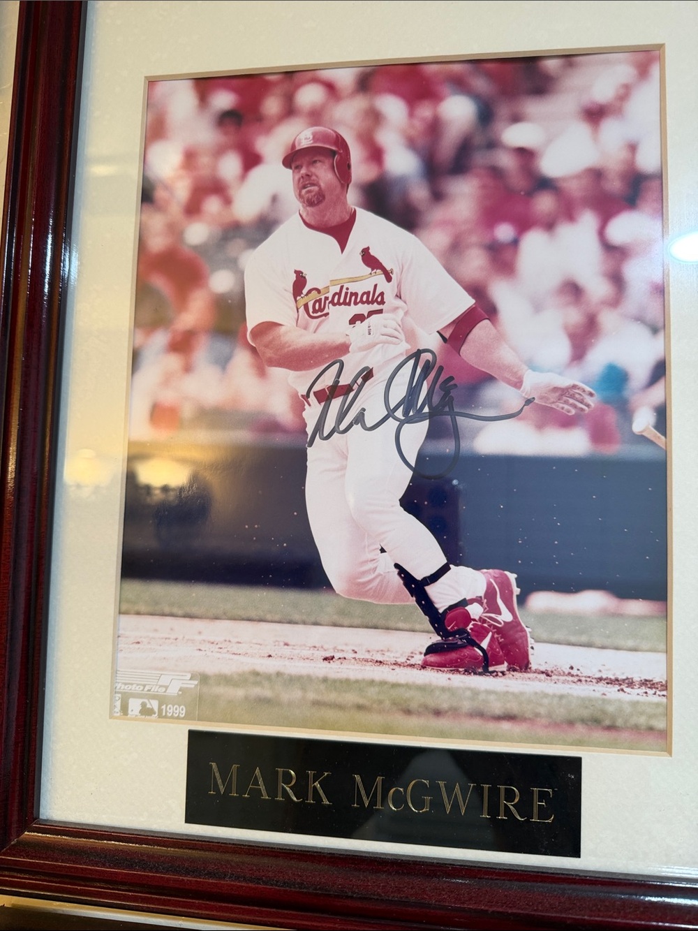 Signed Mark McGwire Cardinals Framed Photo - Red & White